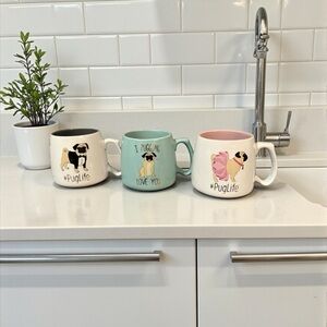 🖤Set of 3 Pug Themed Coffee Mugs/(2)#PugLife & I Pugging Love You/EUC🖤